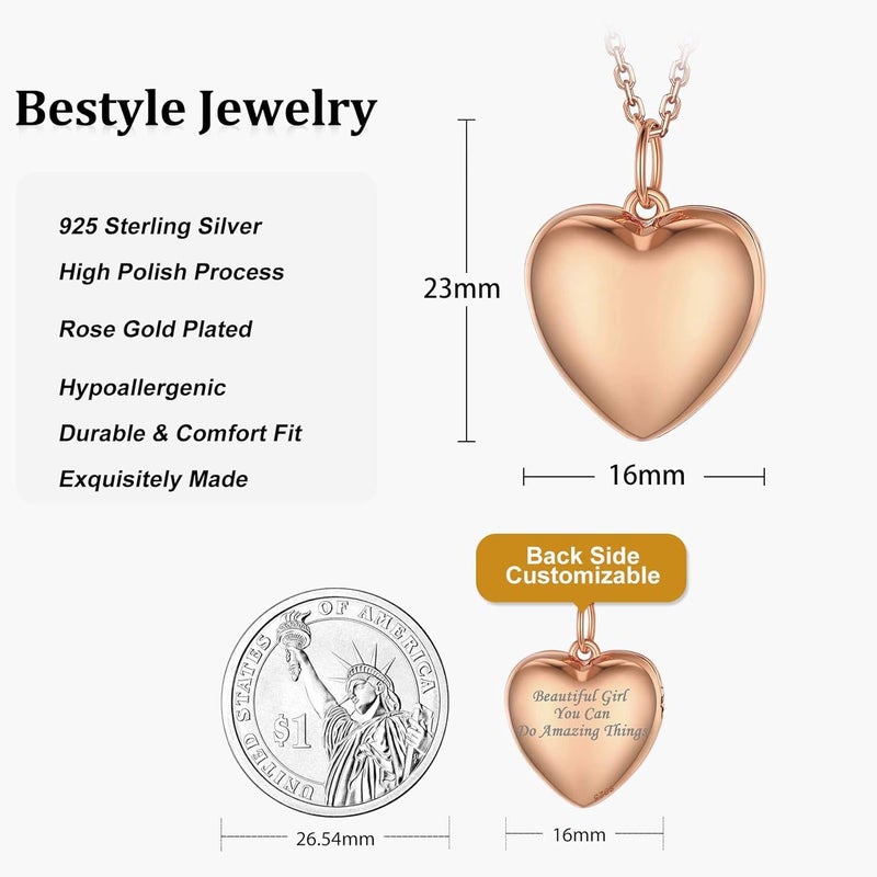 Bestyle Sterling Silver Heart Locket Necklace for Women, Dainty Cute Small Heart Locket Pendant in Gold/Rose Gold/Silver, Love Statement Jewelry Gift for Mother Wife - Image 5